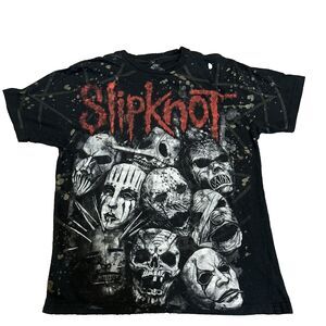 Y2K 2008 Slipknot Shirt Heavy Metal Band Full Printed Men's Tee Large